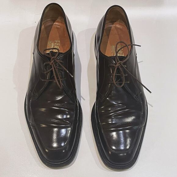 Salvatore Ferragamo 8.5 D Corrado Lace Oxford Brown Leather VTG Italy Authentic main image 7